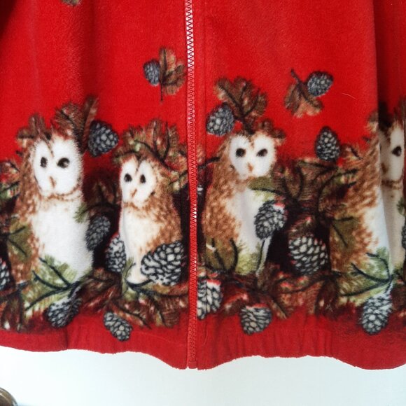 Vintage Blair Red Full Zip Leaf Owl Fleece Jacket Sweater Large - Picture 4 of 6